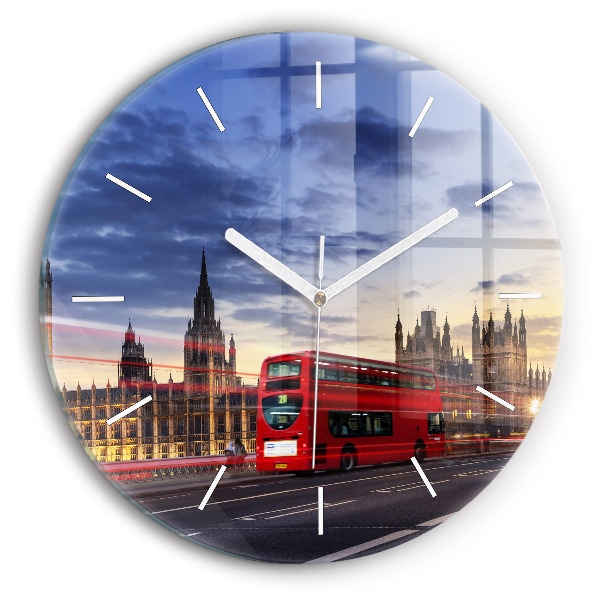 Ceas perete din sticlă rotund unic Autobuzul roșu din Londra