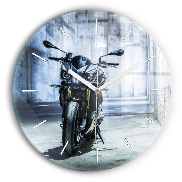 Ceas rotund de perete din sticlă unic Motocicletă în alee