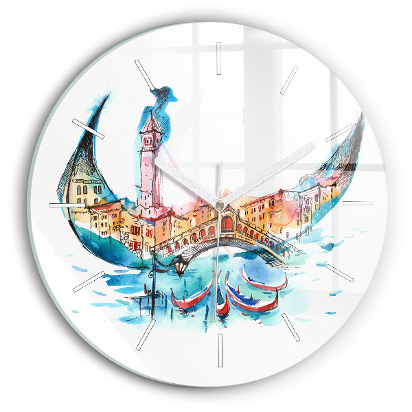 Ceas perete din sticlă rotund unic Italia - Gondola venețiană