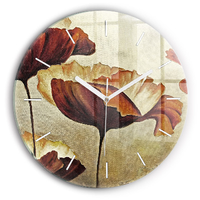 Ceas perete din sticlă rotund unic Maci pictați