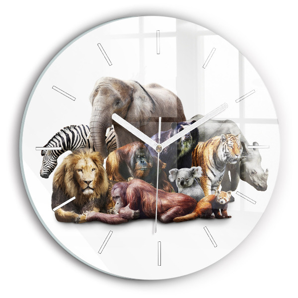 Ceas perete din sticlă rotund unic Animale sălbatice