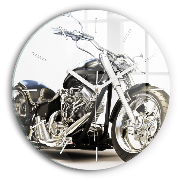 Ceas perete din sticlă rotund unic Motocicletă neagră