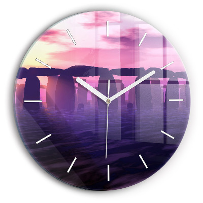 Ceas perete din sticlă rotund unic Apus de soare la Stonehenge