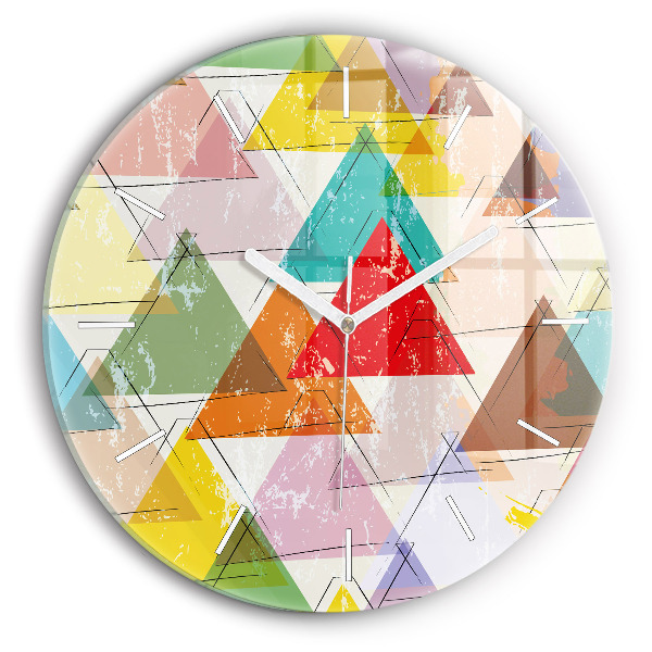 Ceas perete din sticlă rotund unic Triunghiuri geometrice