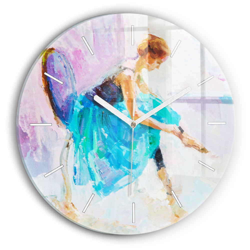 Ceas rotund de perete din sticlă unic Pregătirea balerinei