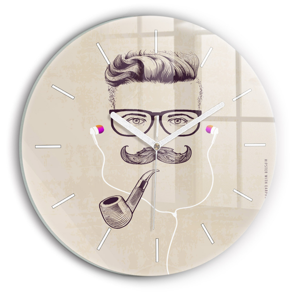 Ceas perete din sticlă rotund unic Bărbat cu o pipă