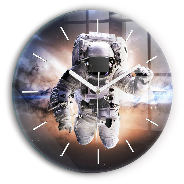 Ceas rotund de perete din sticlă unic Astronautul în spațiu