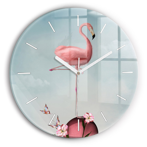 Ceas perete din sticlă rotund unic Flamingo suprarealist