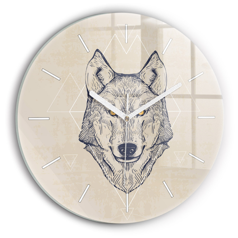 Ceas perete din sticlă rotund unic Cap de lup
