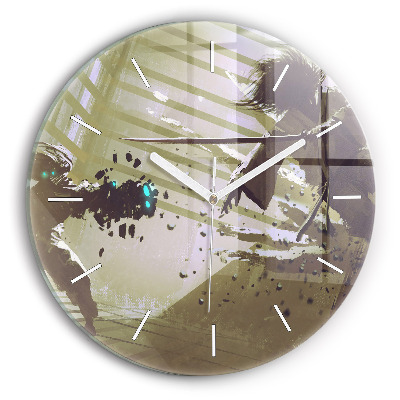 Ceas rotund de perete din sticlă unic Luptă cu roboti vs. samurai