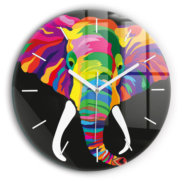 Ceas perete din sticlă rotund unic Elefant colorat
