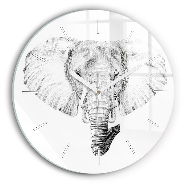 Ceas rotund de perete din sticlă unic Cap de elefant grafic