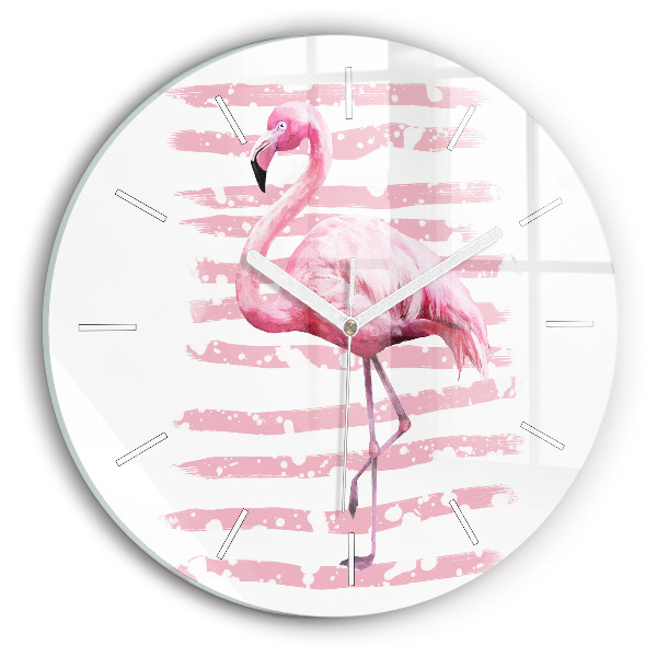 Ceas rotund de perete din sticlă unic Grafică Flamingo