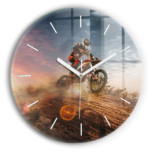 Ceas perete din sticlă rotund unic Bărbat pe motocicletă