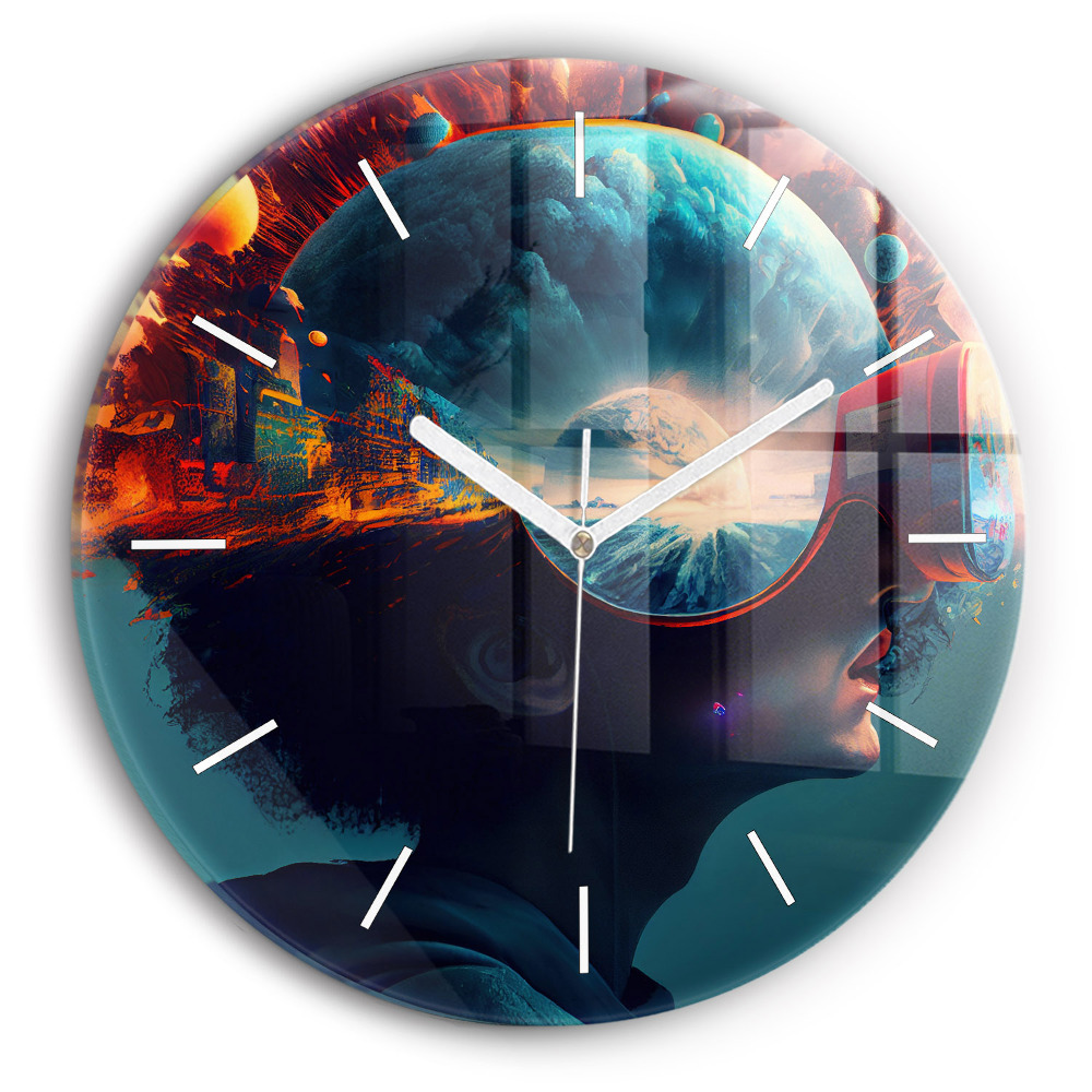 Ceas rotund de perete din sticlă unic Lumea futuristă