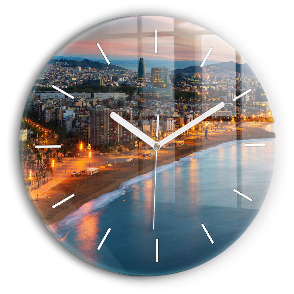 Ceas rotund de perete din sticlă unic Plaja din Barcelona