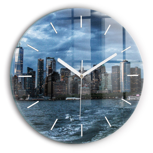 Ceas rotund de perete din sticlă unic Panorama New York-ului