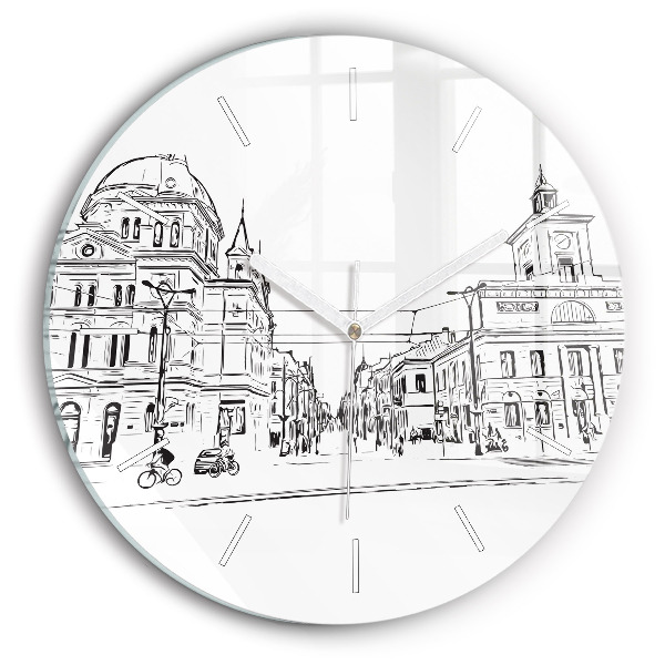 Ceas rotund de perete din sticlă unic Ilustrație a orașului Poznań