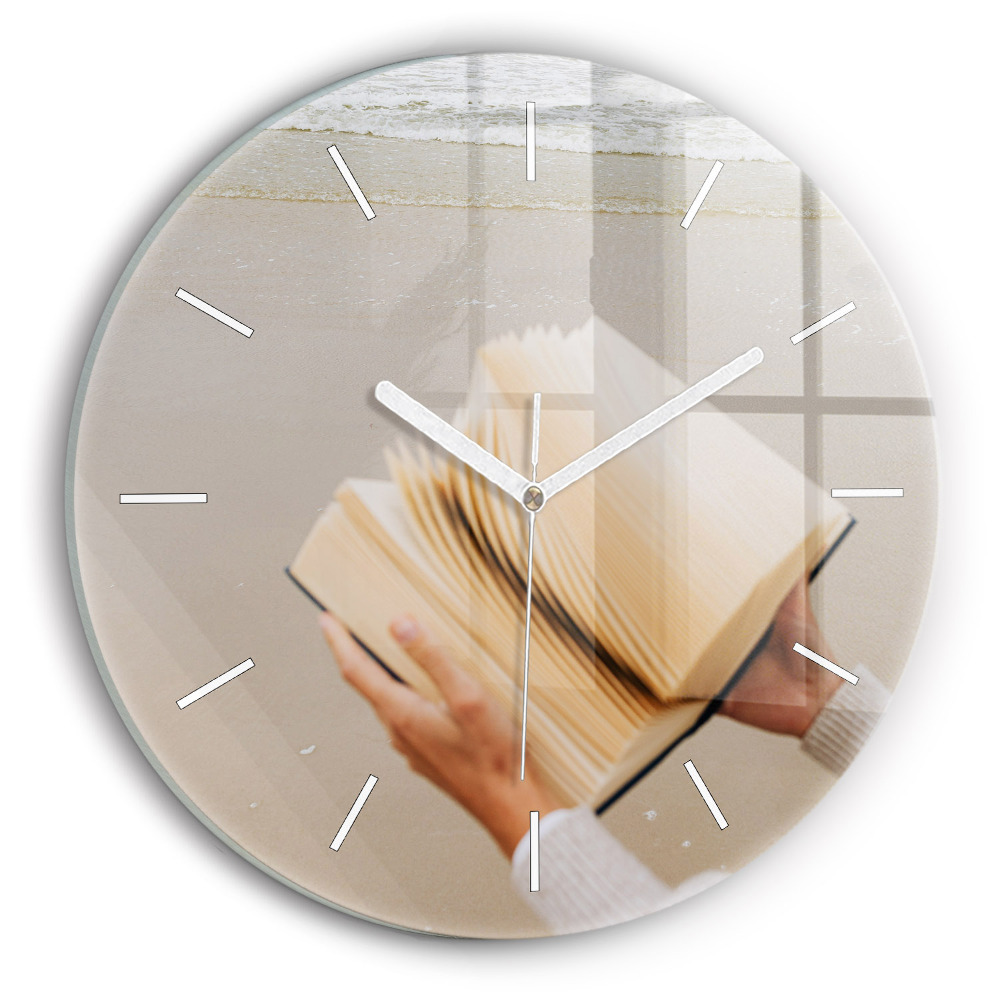 Ceas perete din sticlă rotund unic Un moment cu o carte