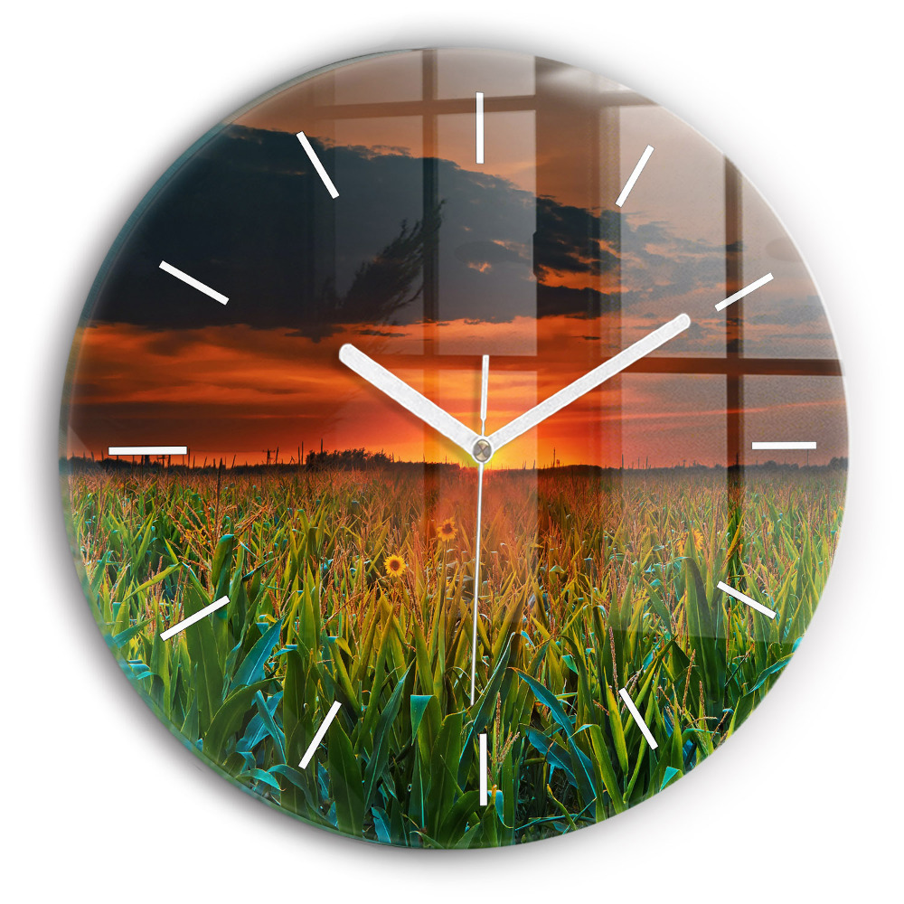 Ceas perete din sticlă rotund unic Floarea-soarelui în pajiște