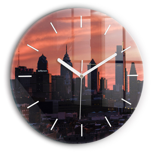Ceas perete din sticlă rotund unic Orizontul orașului Philadelphia