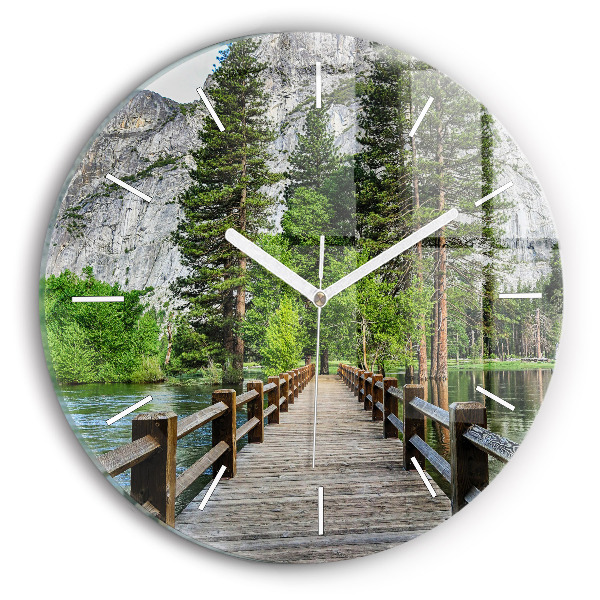 Ceas rotund de perete din sticlă unic Podul de lemn din Yosemite