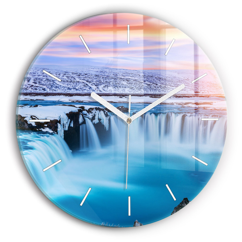 Ceas perete din sticlă rotund unic Cascada Godafoss Islanda
