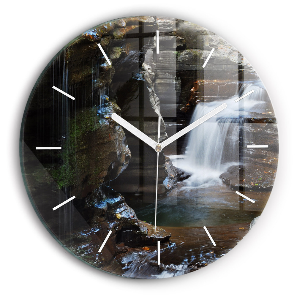 Ceas rotund de perete din sticlă unic Cascadă și stânci din Islanda