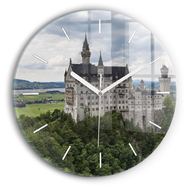 Ceas rotund de perete din sticlă unic Castelul Neuschwanstein