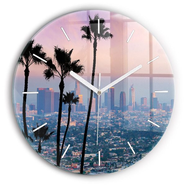 Ceas perete din sticlă rotund unic Apus de soare din Los Angeles