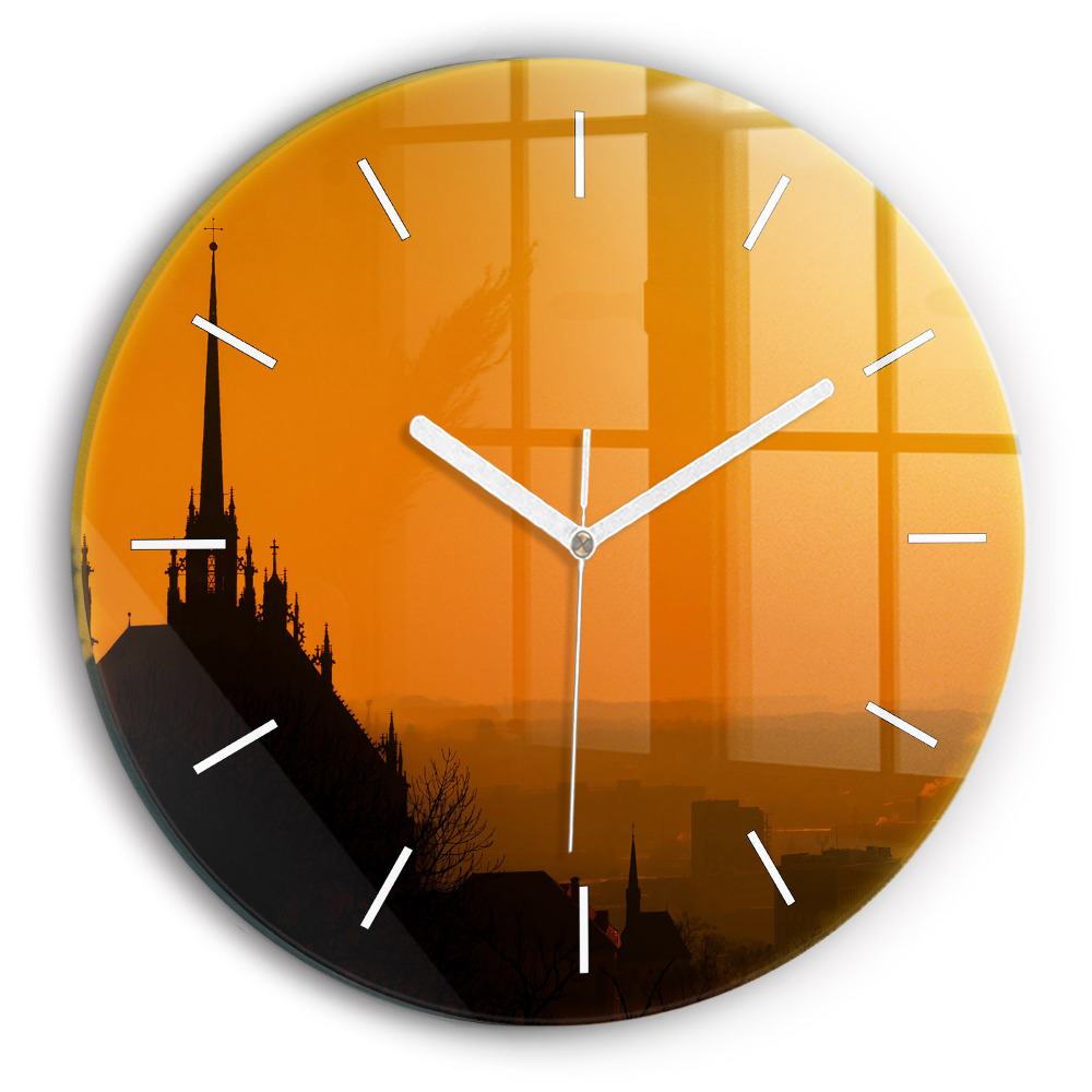 Ceas rotund de perete din sticlă unic Vedere a Catedralei din Brno