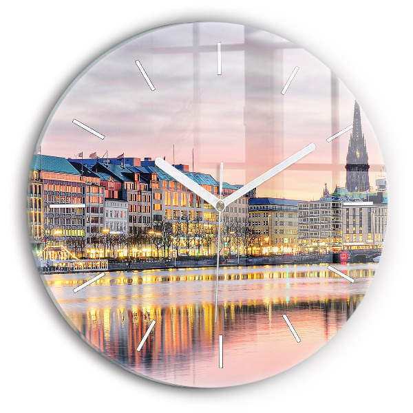 Ceas rotund de perete din sticlă unic Alster în Hamburg