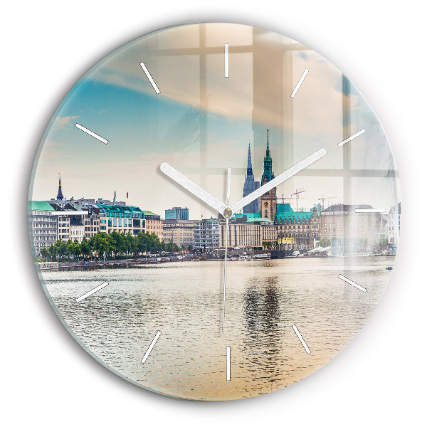 Ceas perete din sticlă rotund unic Binnenalster în Hamburg