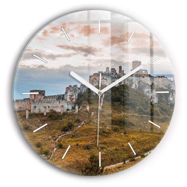 Ceas rotund de perete din sticlă unic Castelul Spiš din Slovacia