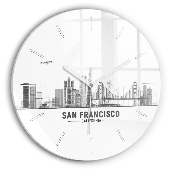 Ceas perete din sticlă rotund unic San Francisco Skyline