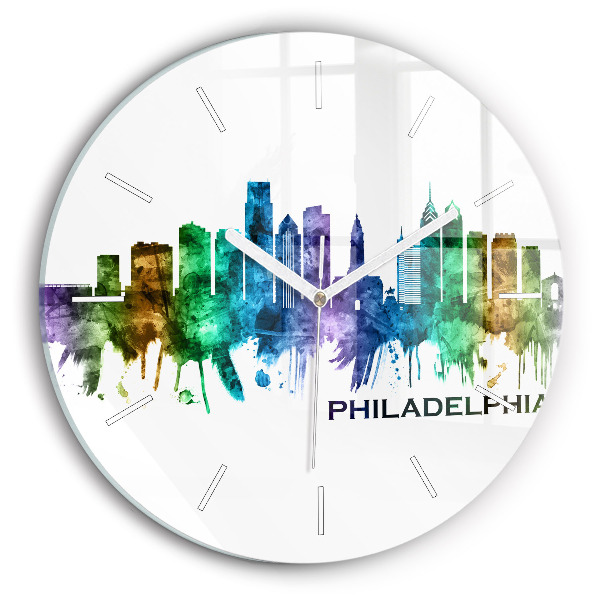 Ceas perete din sticlă rotund unic Philadelphia colorată