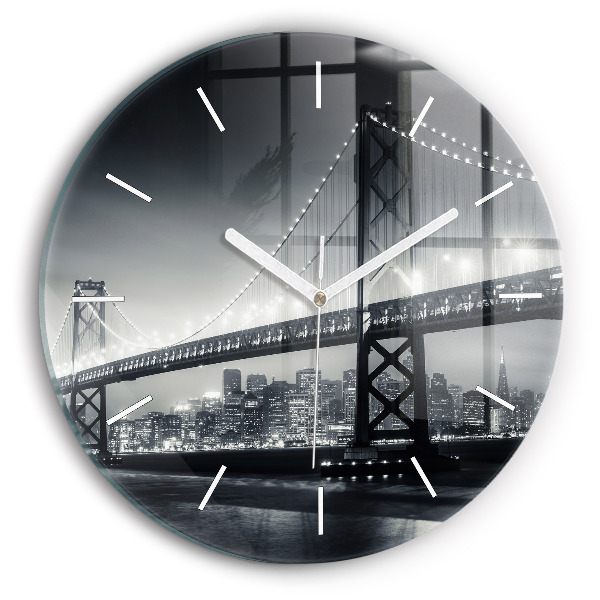 Ceas rotund de perete din sticlă unic Podul San Francisco noaptea