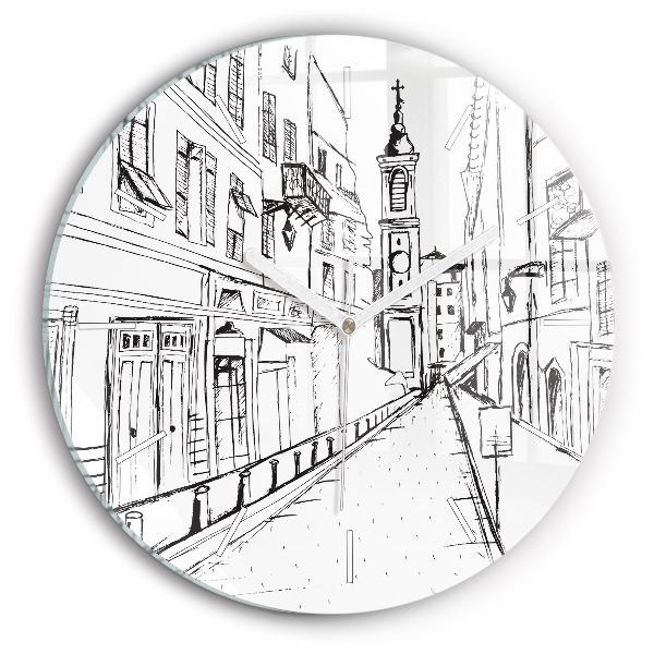 Ceas rotund de perete din sticlă unic Desen al orașului Provence