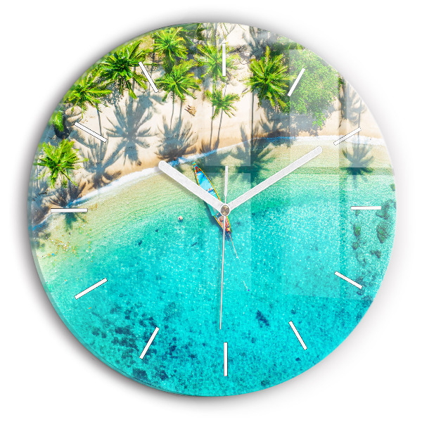 Ceas rotund de perete din sticlă unic Plaja tropicală Koh Tao