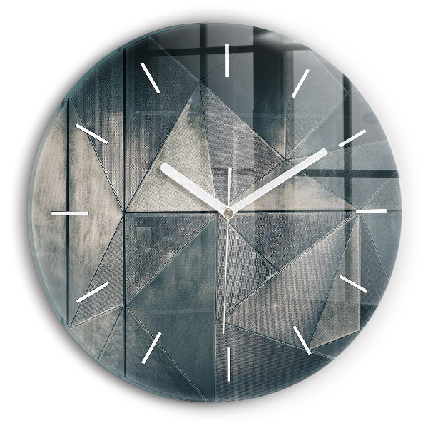 Ceas rotund de perete din sticlă unic Triunghiuri abstracte metalice