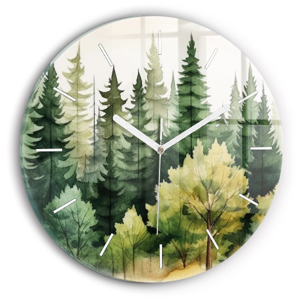 Ceas rotund de perete din sticlă unic Peisaj forestier