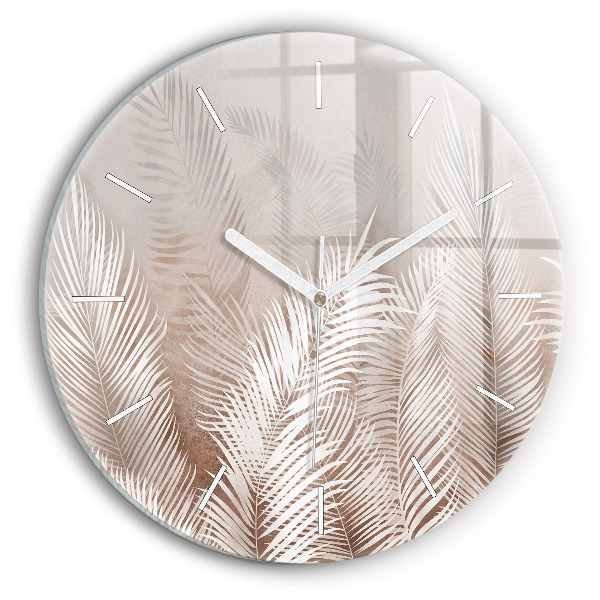 Ceas perete din sticlă rotund unic Frunze tropicale boho