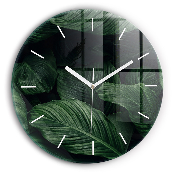 Ceas perete din sticlă rotund unic Monstera tropicală