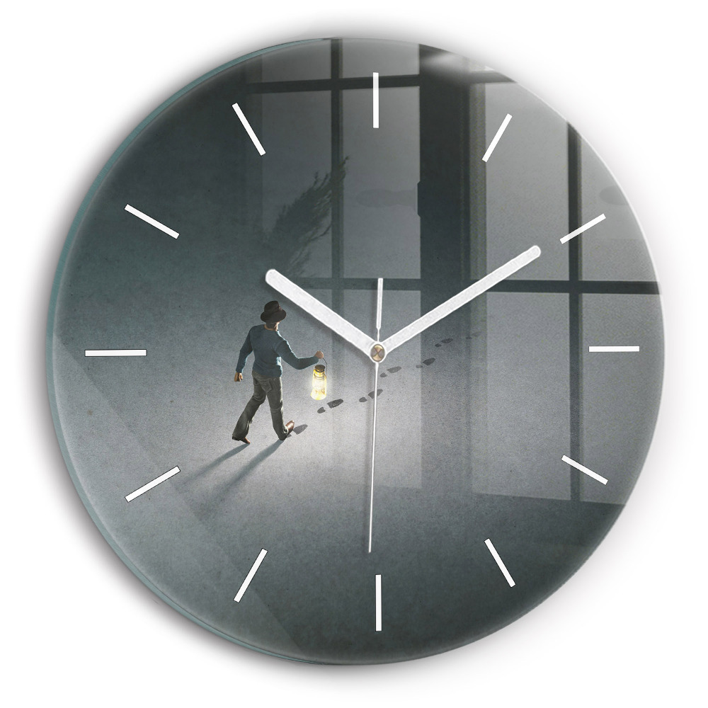 Ceas rotund de perete din sticlă unic Rătăcitor în întuneric