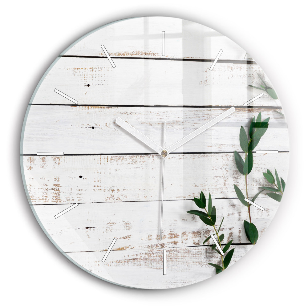 Ceas perete din sticlă rotund unic Scânduri de lemn deschis la culoare