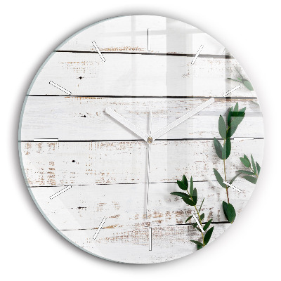 Ceas perete din sticlă rotund unic Scânduri de lemn deschis la culoare