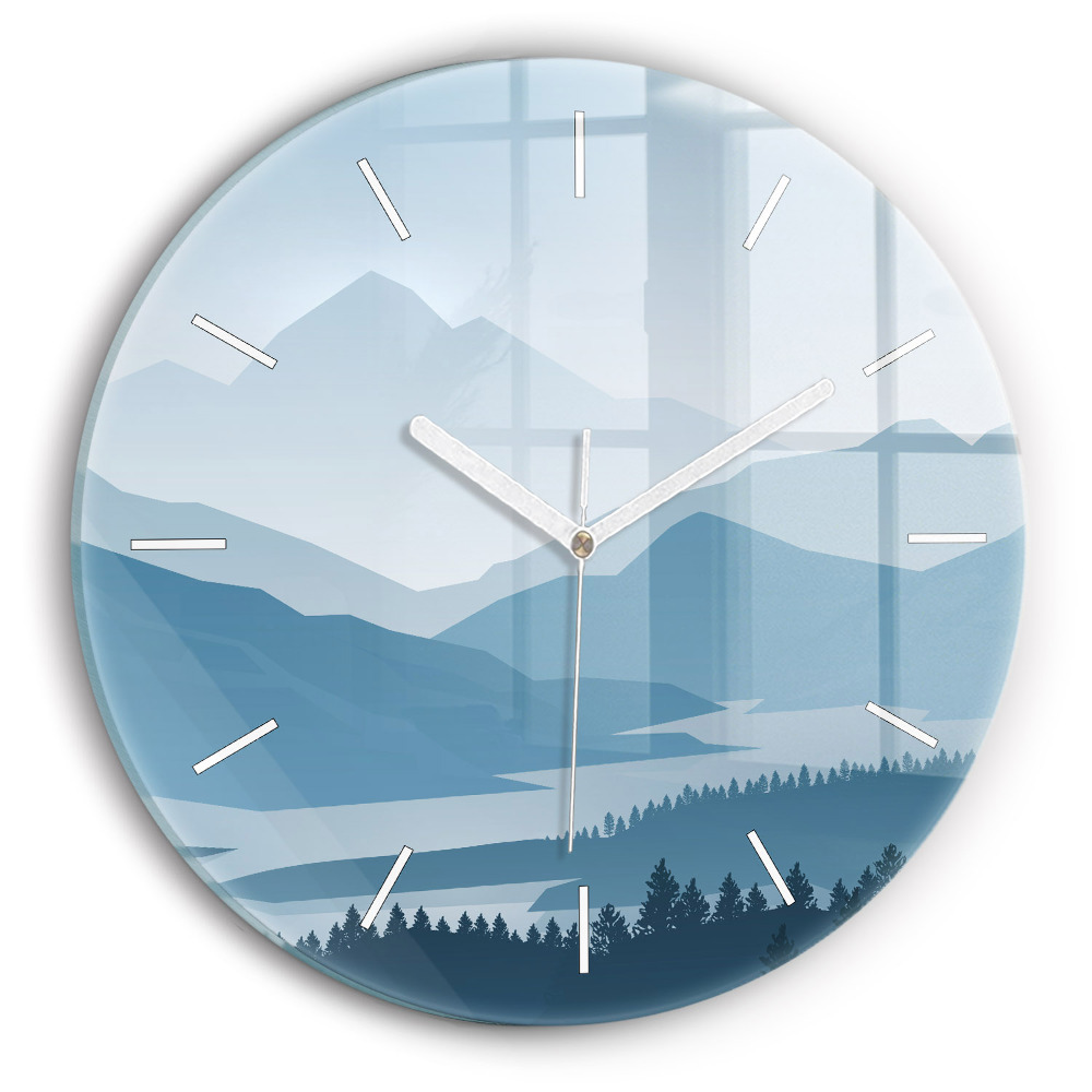 Ceas rotund de perete din sticlă unic Peisaj montan