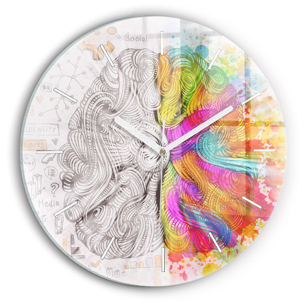 Ceas perete din sticlă rotund unic Creier abstract