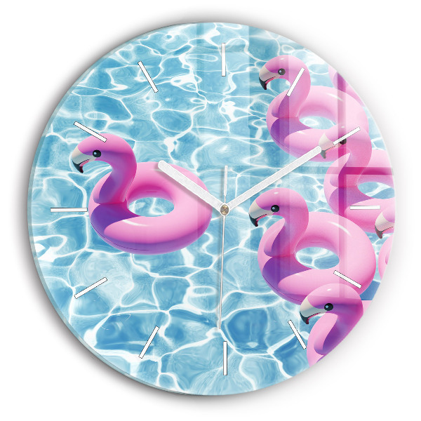 Ceas perete din sticlă rotund unic Gonflabile cu flamingo