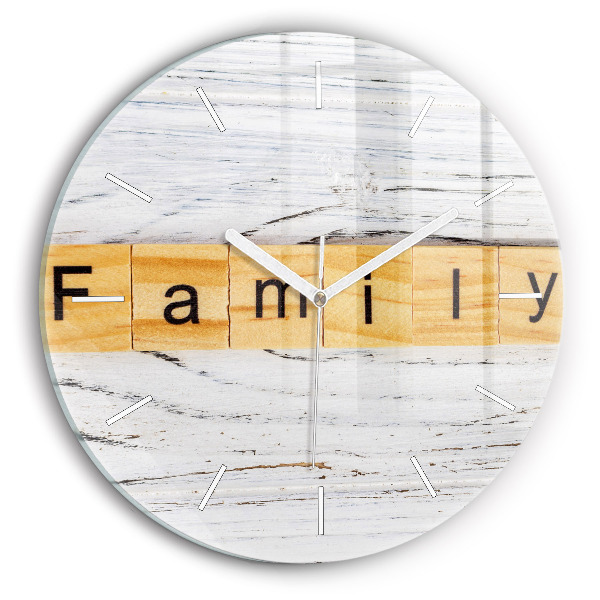 Ceas perete din sticlă rotund unic Inscripția Familie